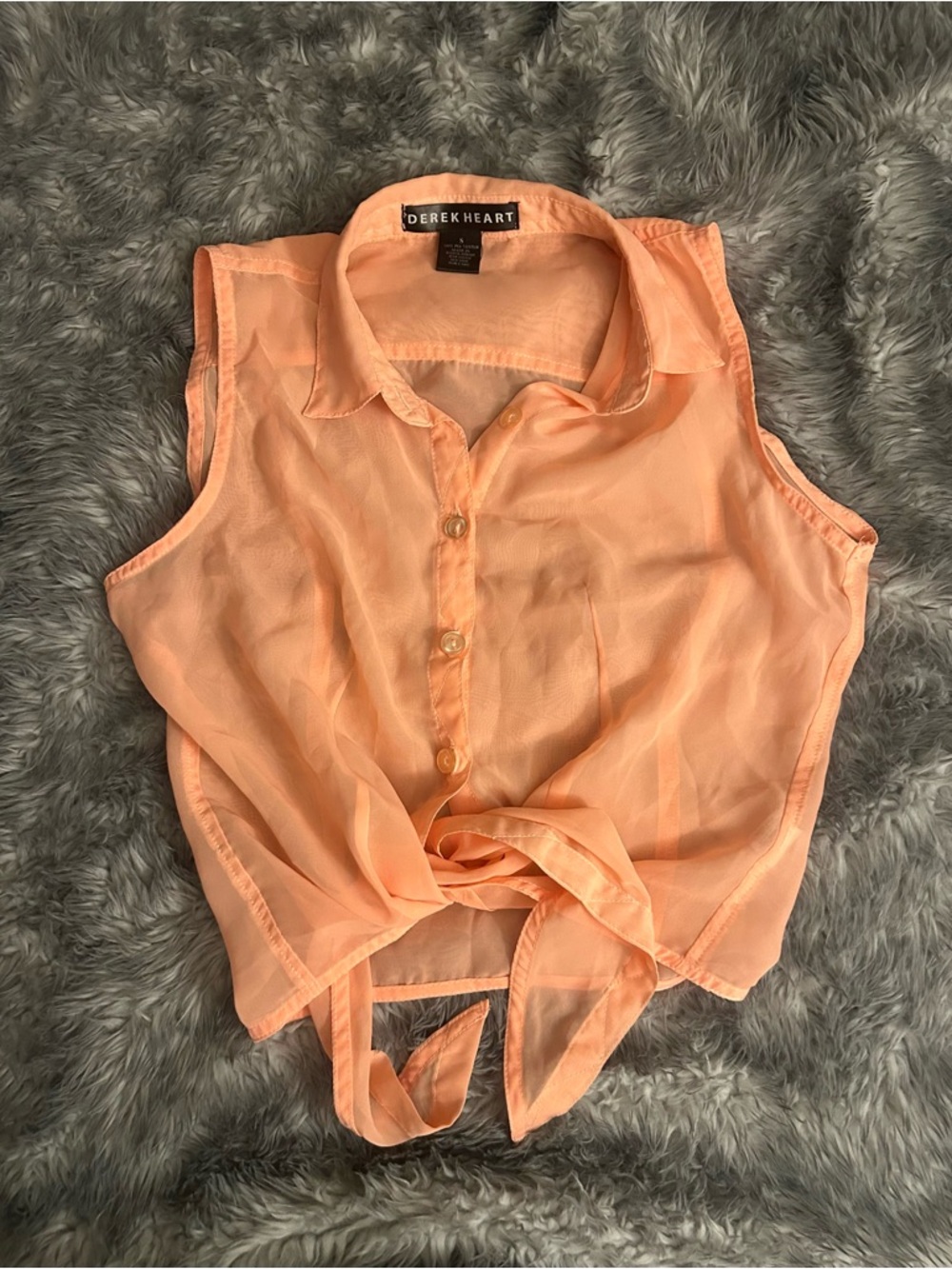 Derek Heart Peach Tie-Front Sheer Button-Up Tank